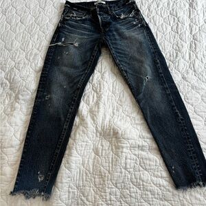 Moussy Dark Blue Distressed Straight Leg Jeans